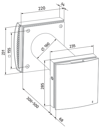 Vents VENTO Expert A50-1 W V.3 - Dimensions