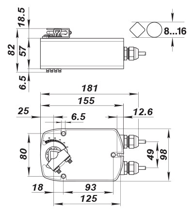 Blauberg Belimo LF230 - Dimensions