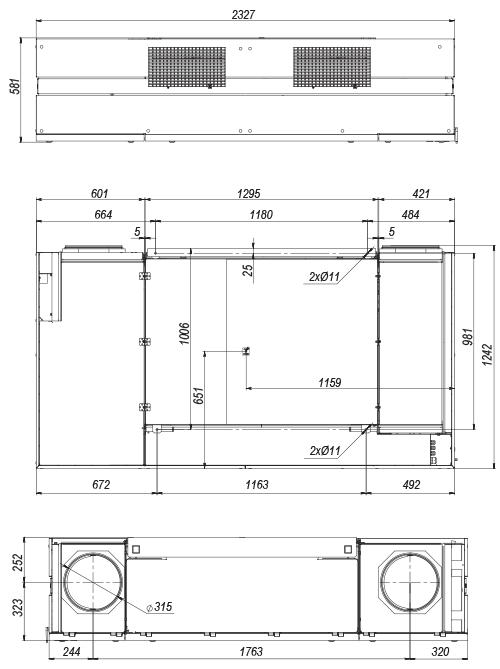 Vents CIVIC EC DB 1000 S21 V.2 - Dimensions