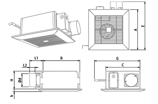 Вентс Ceileo Compact DC 110 H - Размеры