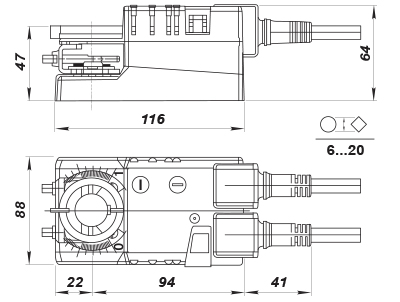 Vents Belimo LM230A - Dimensions