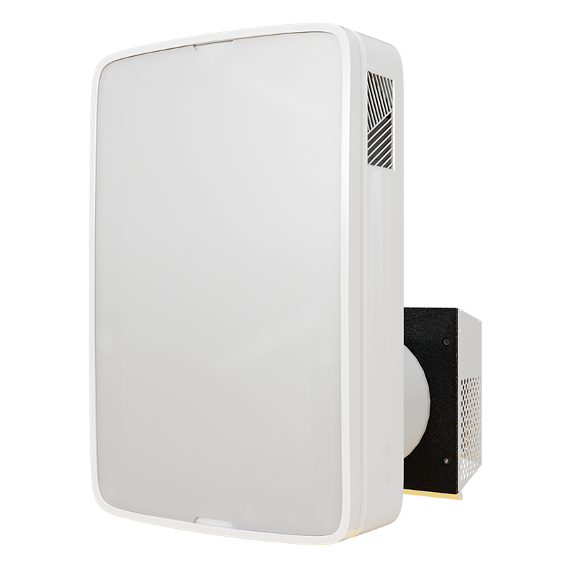 Blauberg AirWall E2 - Single-room wall mounting HRV with high-efficiency HRV or ERV counter-flow recovery and app control. Cold-climate versions add integrated heaters plus mechanical supply and gravity exhaust dampers